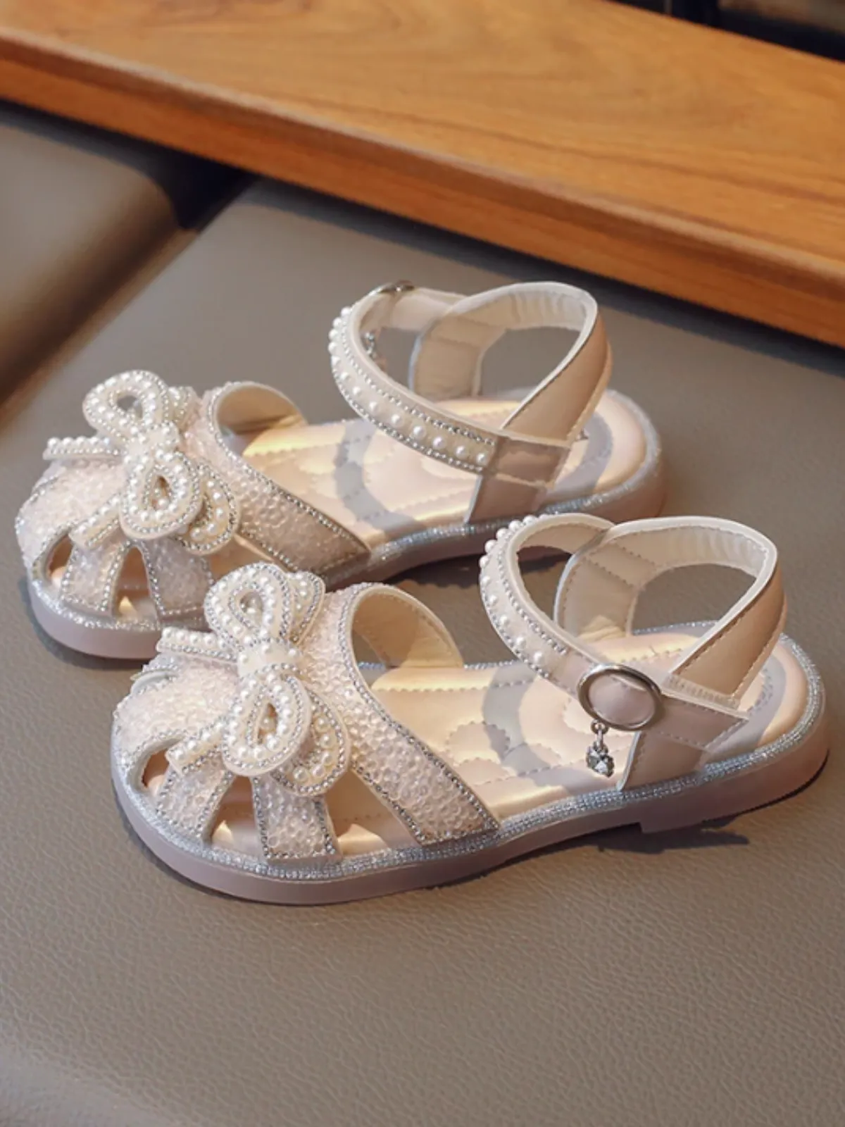 Little Dreamer's Pearl Bow Sandals By Liv and Mia