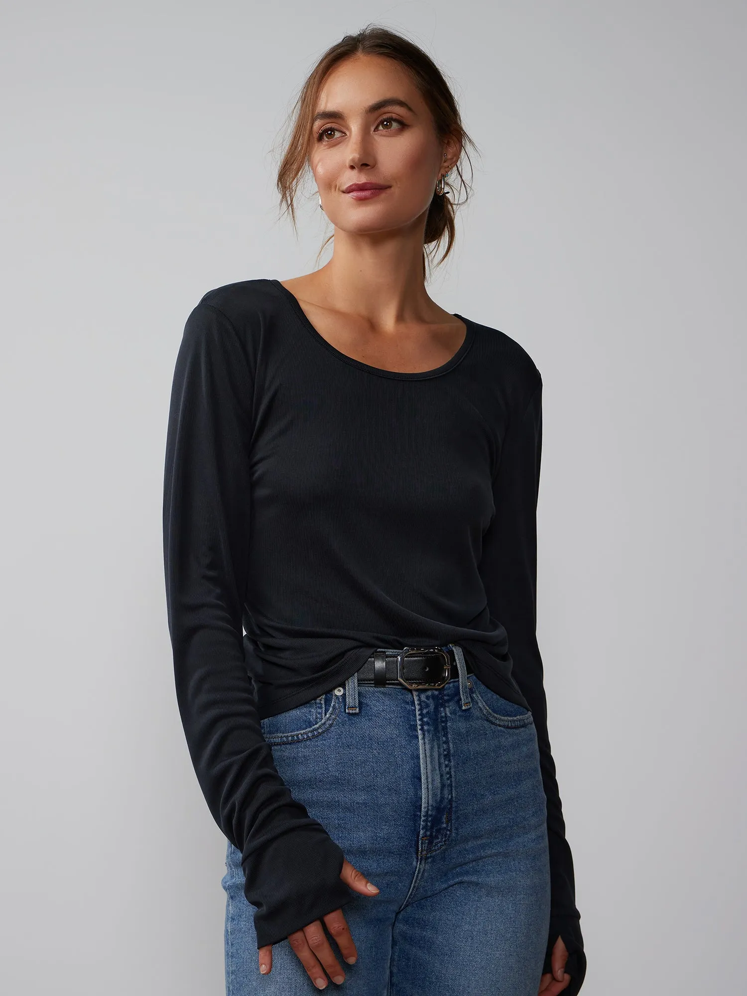 Long Sleeve Scoop Neck Cupro Tee