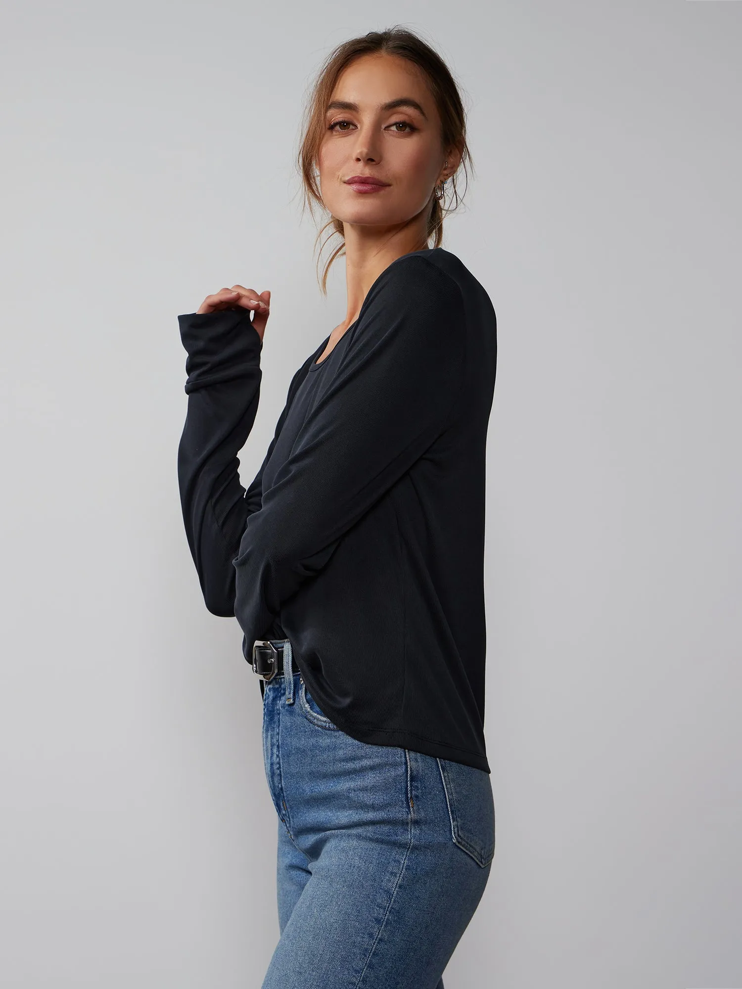 Long Sleeve Scoop Neck Cupro Tee