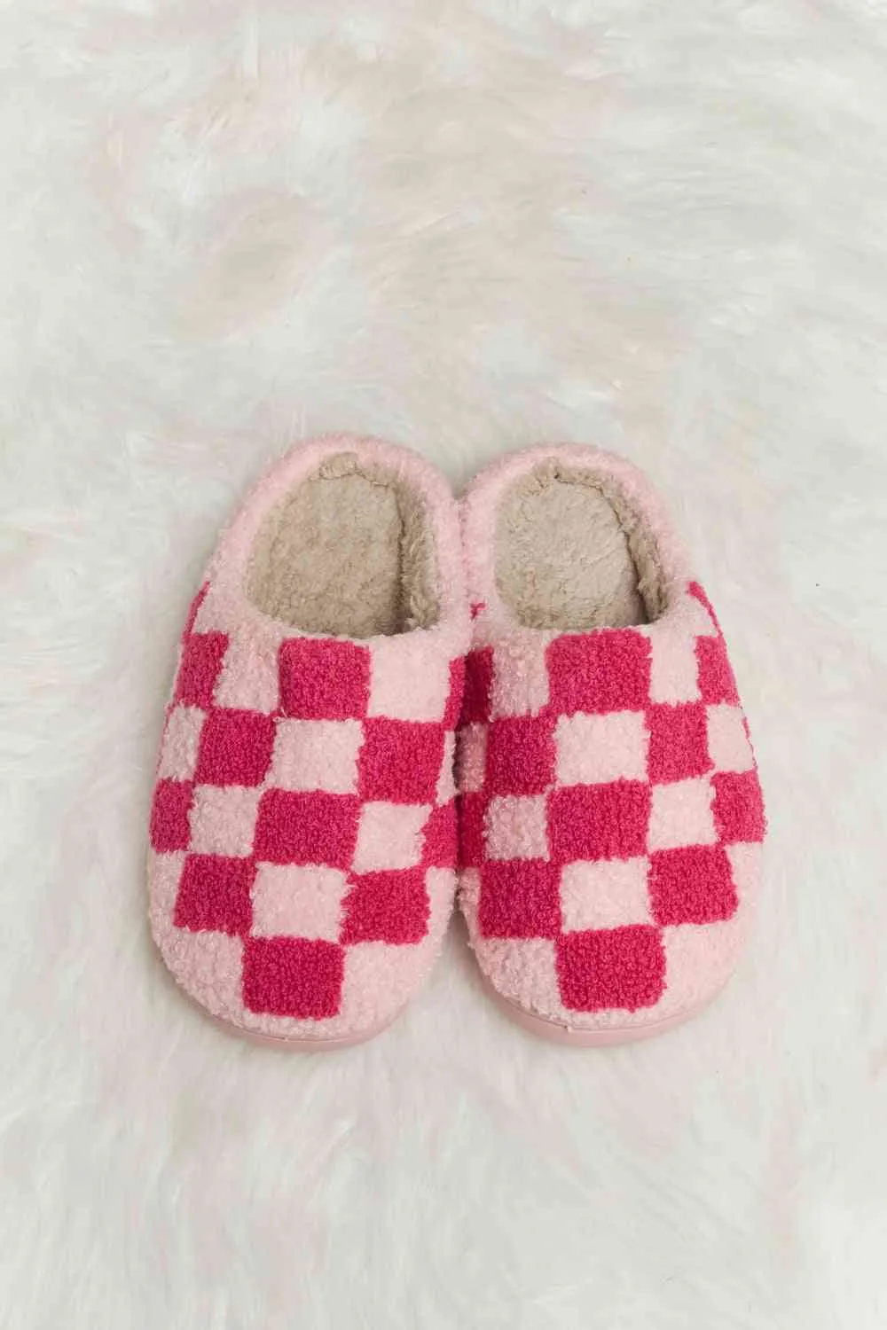 Melody Checkered Print Plush Slide Slippers