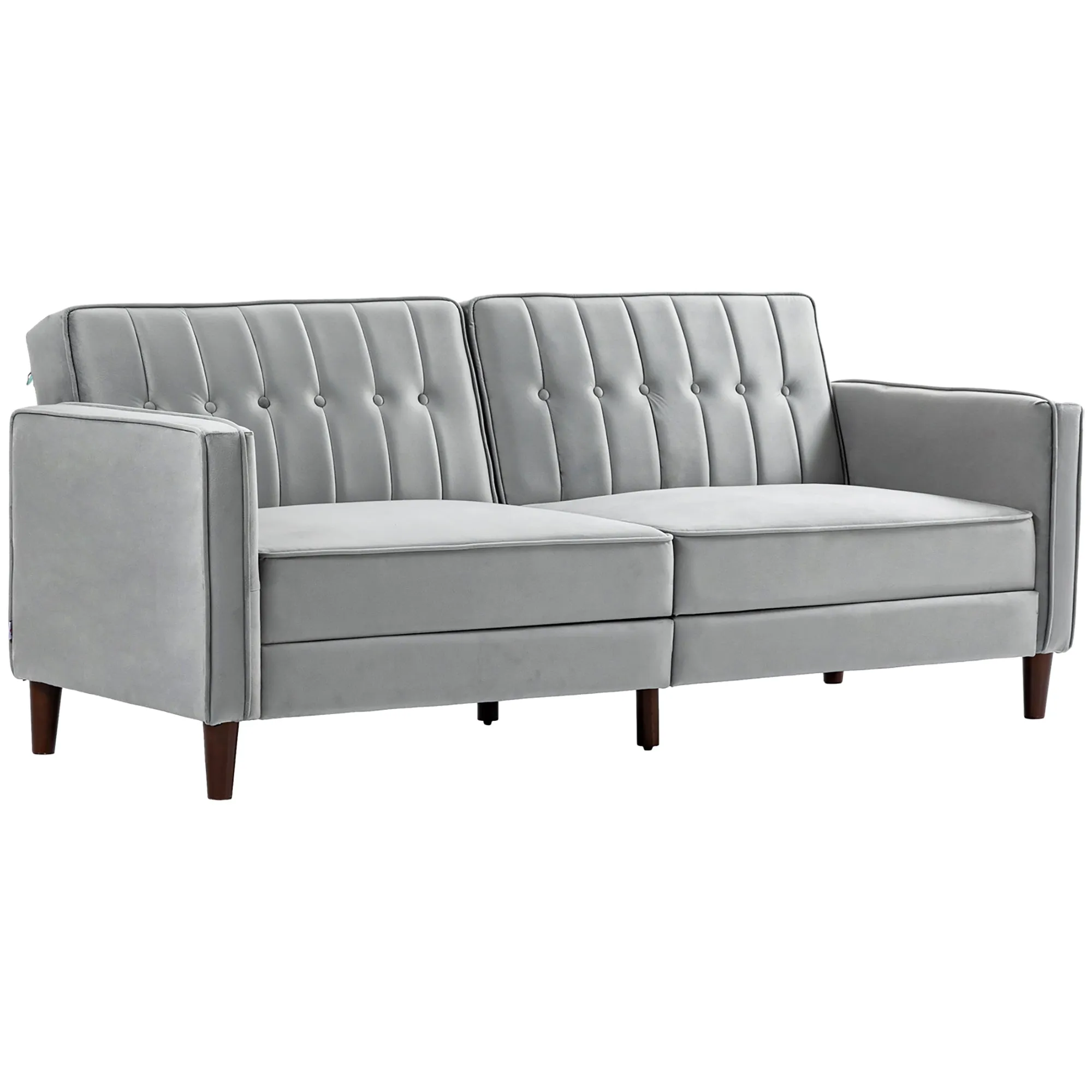 Modern Convertible Sofa Futon Velvet-Touch Tufted Couch Compact Loveseat with Adjustable Split Back, Grey