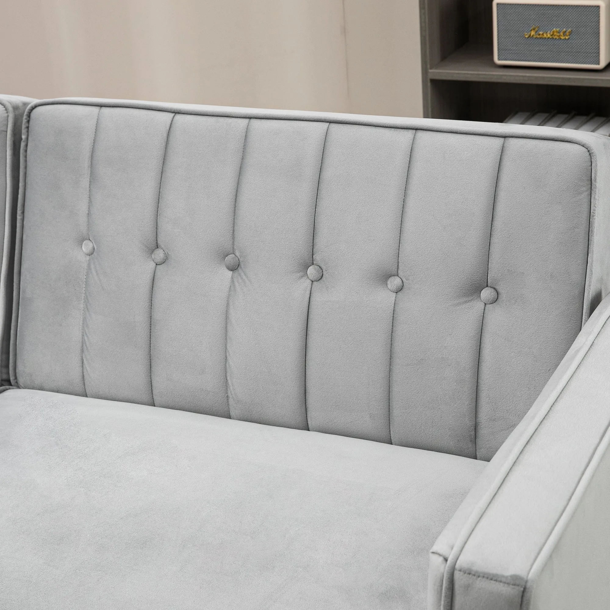 Modern Convertible Sofa Futon Velvet-Touch Tufted Couch Compact Loveseat with Adjustable Split Back, Grey