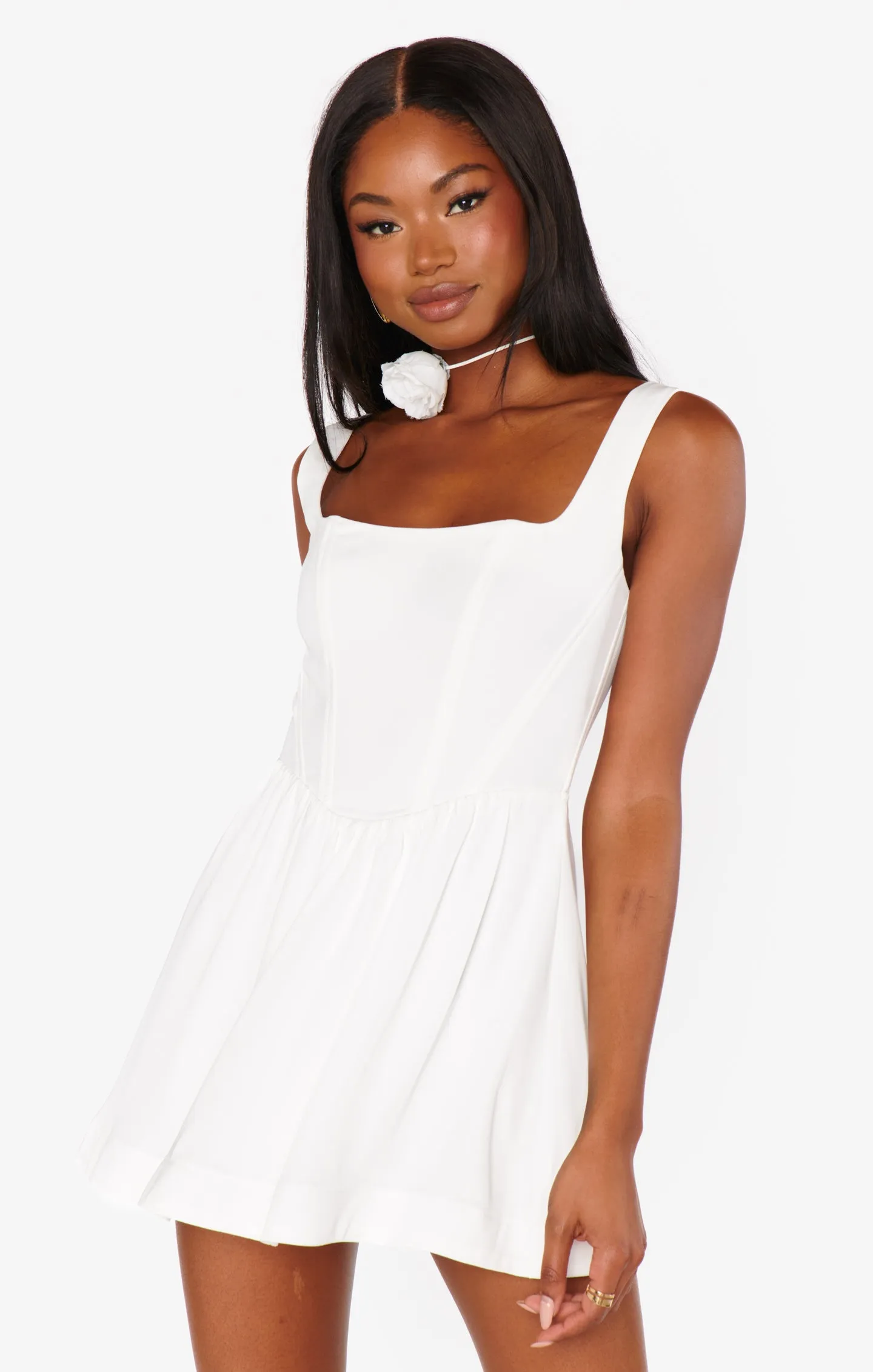 Nina Skort Dress ~ White Silky Crepe