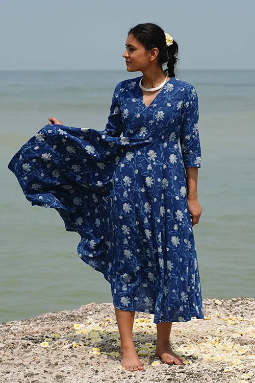 Okhai "Minerva" Hand-Embroidered Mirrorwork and Handblock Printed Pure Cotton Dress