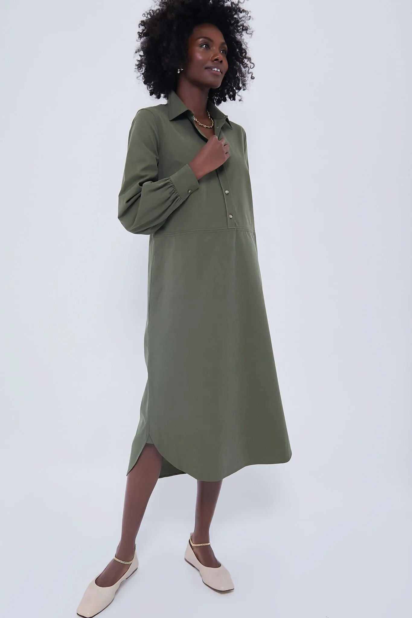 Olive Lantern Sleeve Tory Shirt Dress