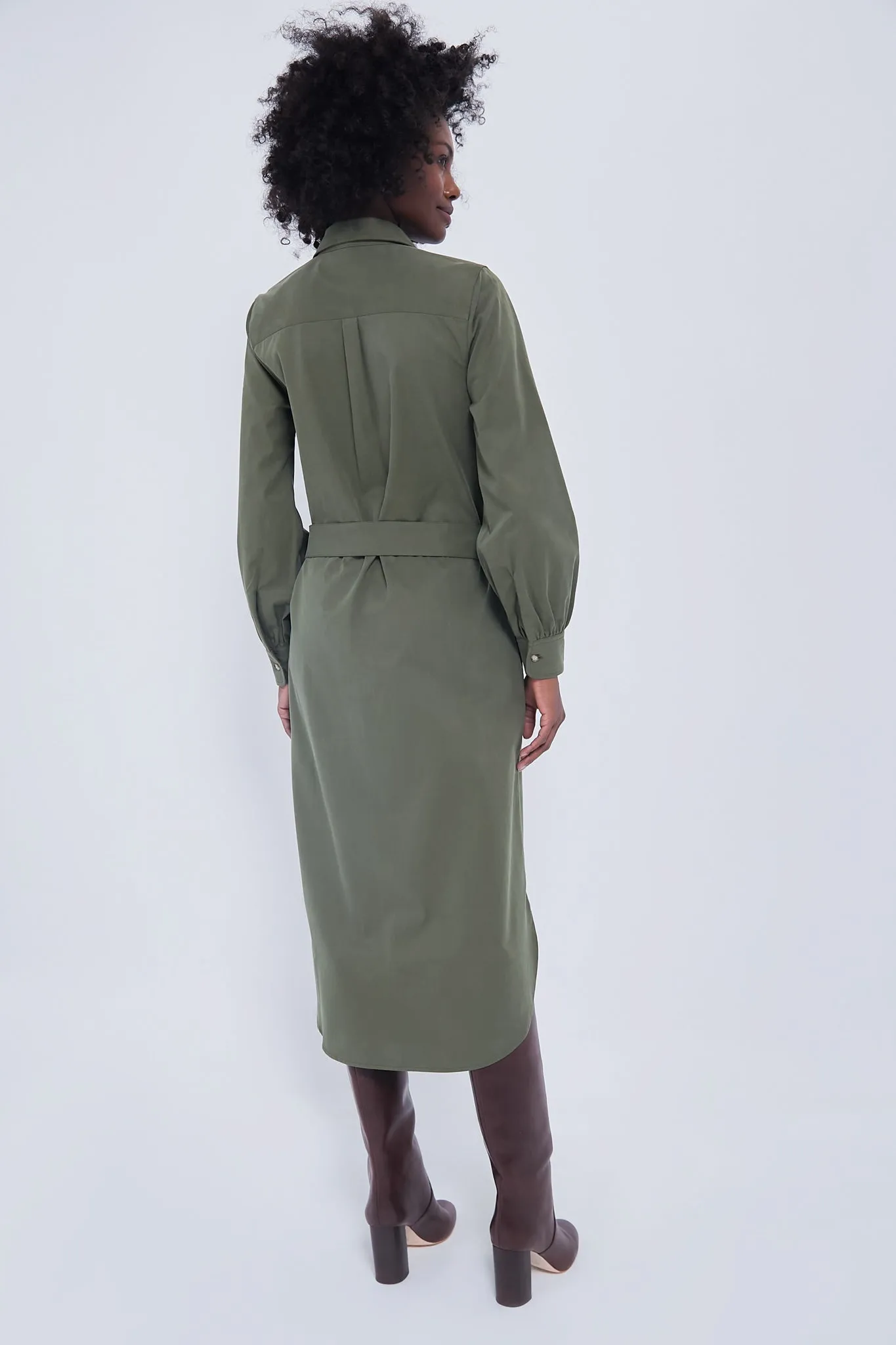 Olive Lantern Sleeve Tory Shirt Dress