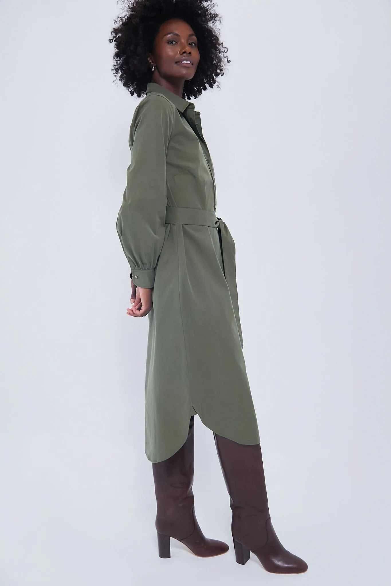 Olive Lantern Sleeve Tory Shirt Dress