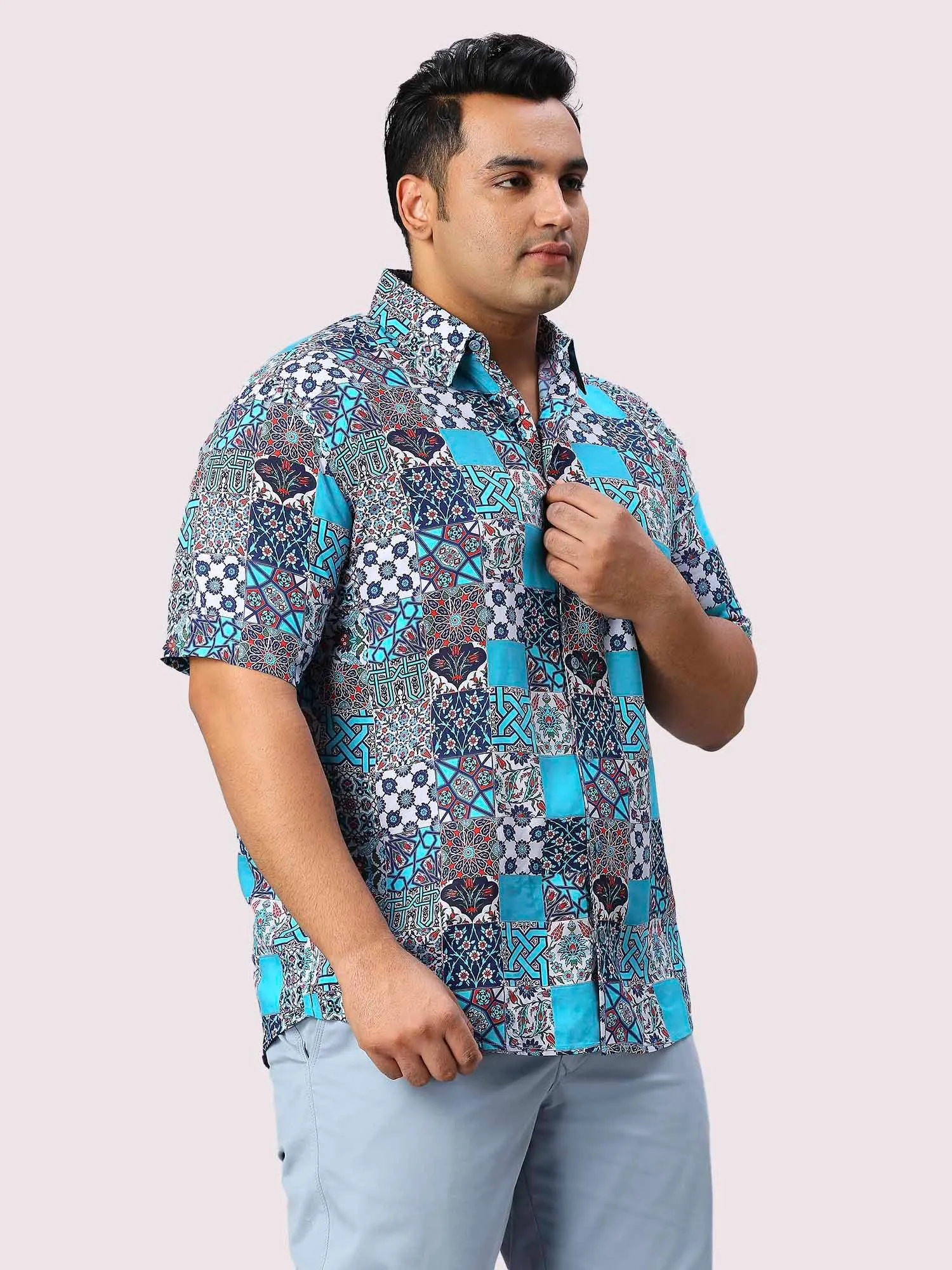 Patches Digital Printed Half Sleeve Men's Plus Size Shirt