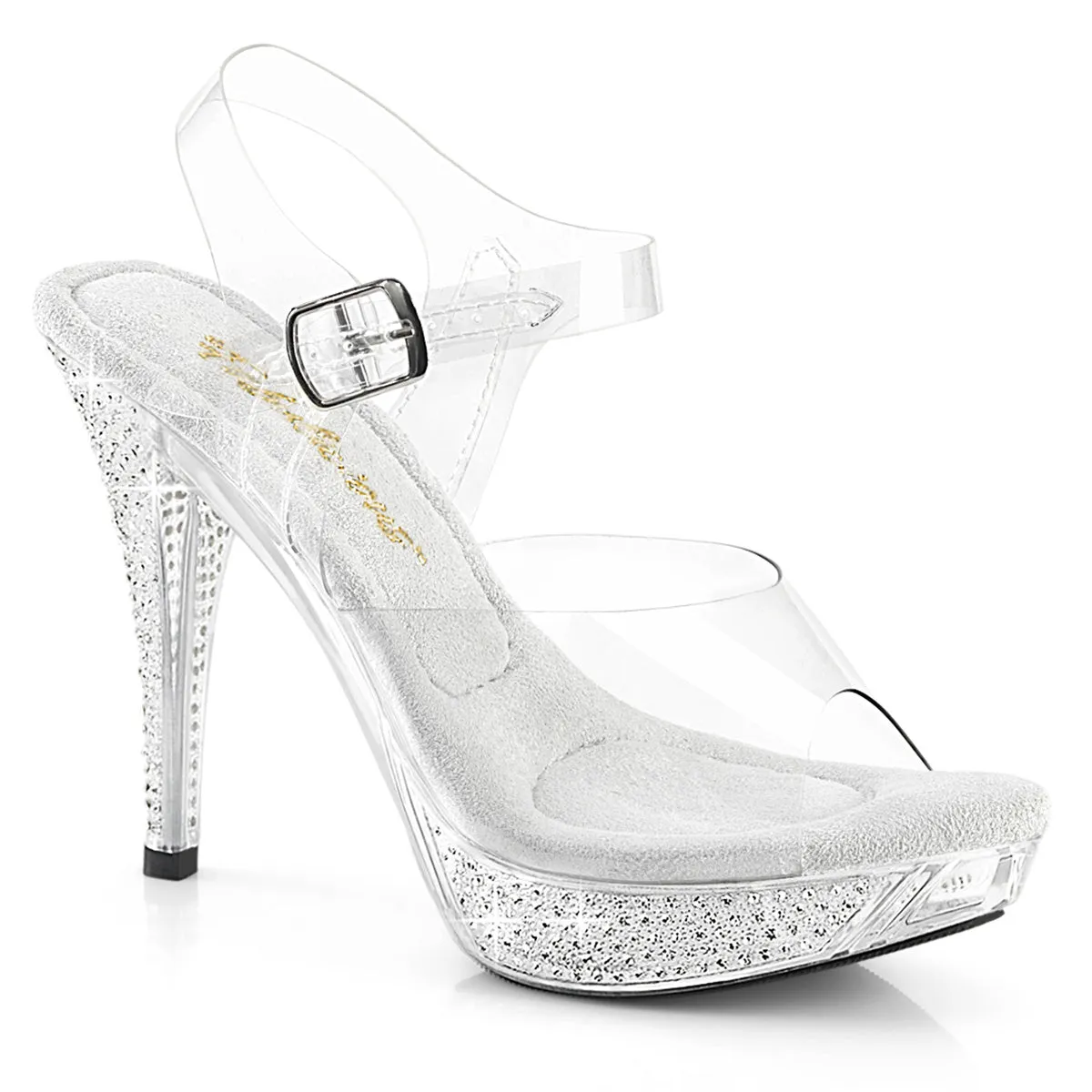 Pleaser Elegant-408 Platform Ankle Strap Sandal With Rhinestones