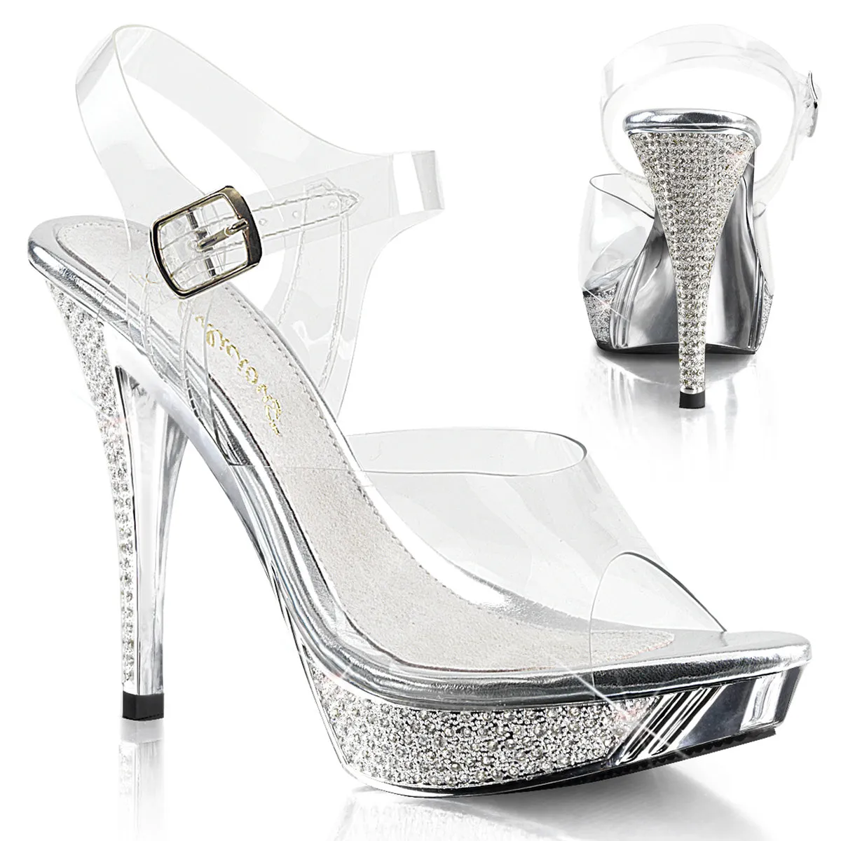 Pleaser Elegant-408 Platform Ankle Strap Sandal With Rhinestones