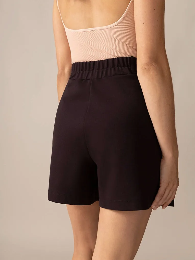 Pleated Ease Knit OTK Short in Cocoa Bean