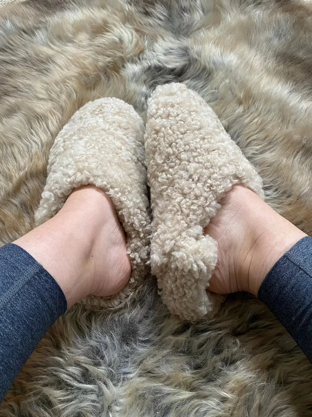 "Morocco" Sheepskin Home Slippers in Beige color