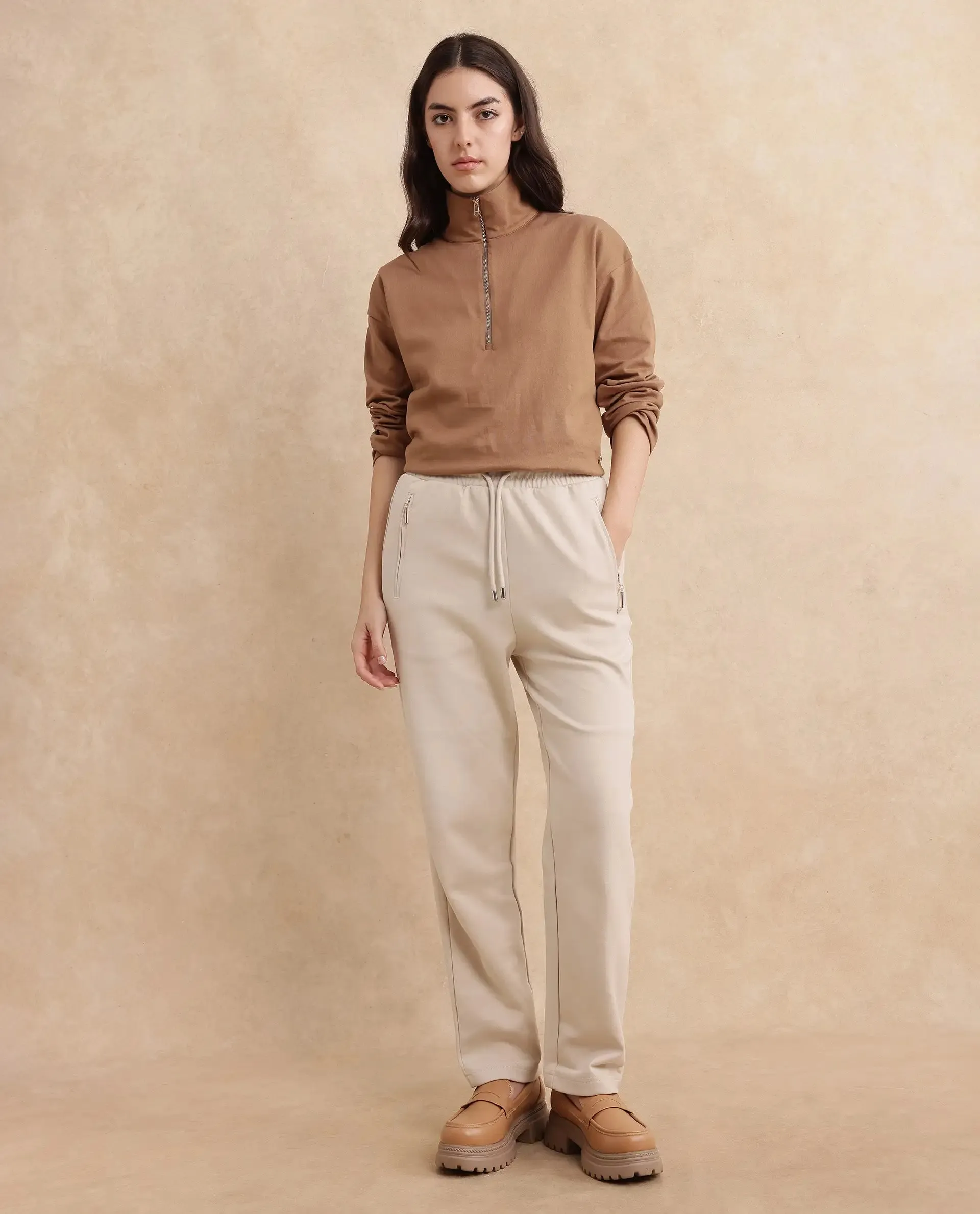 Rareism Women Fider Beige Plain Track Pant