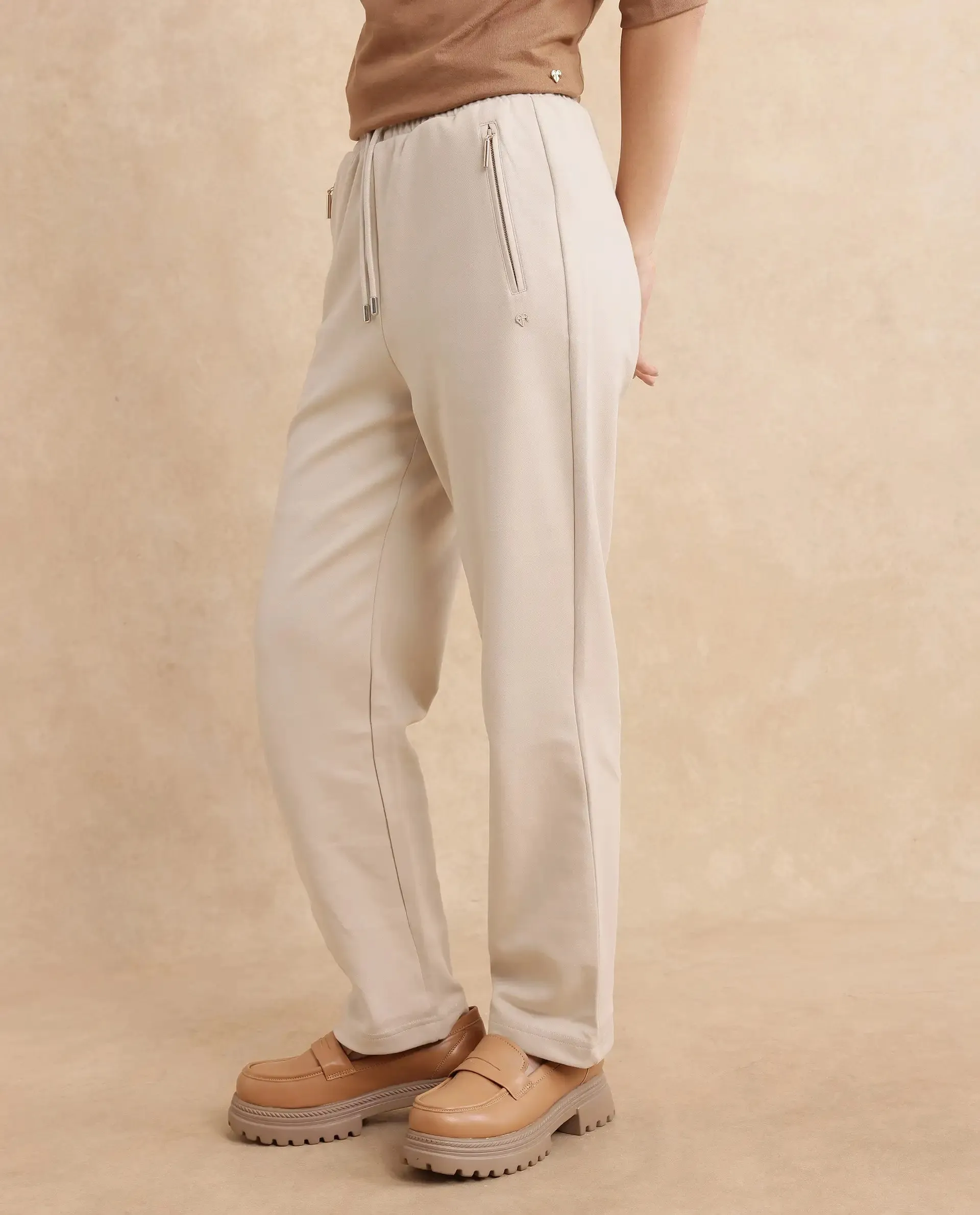 Rareism Women Fider Beige Plain Track Pant