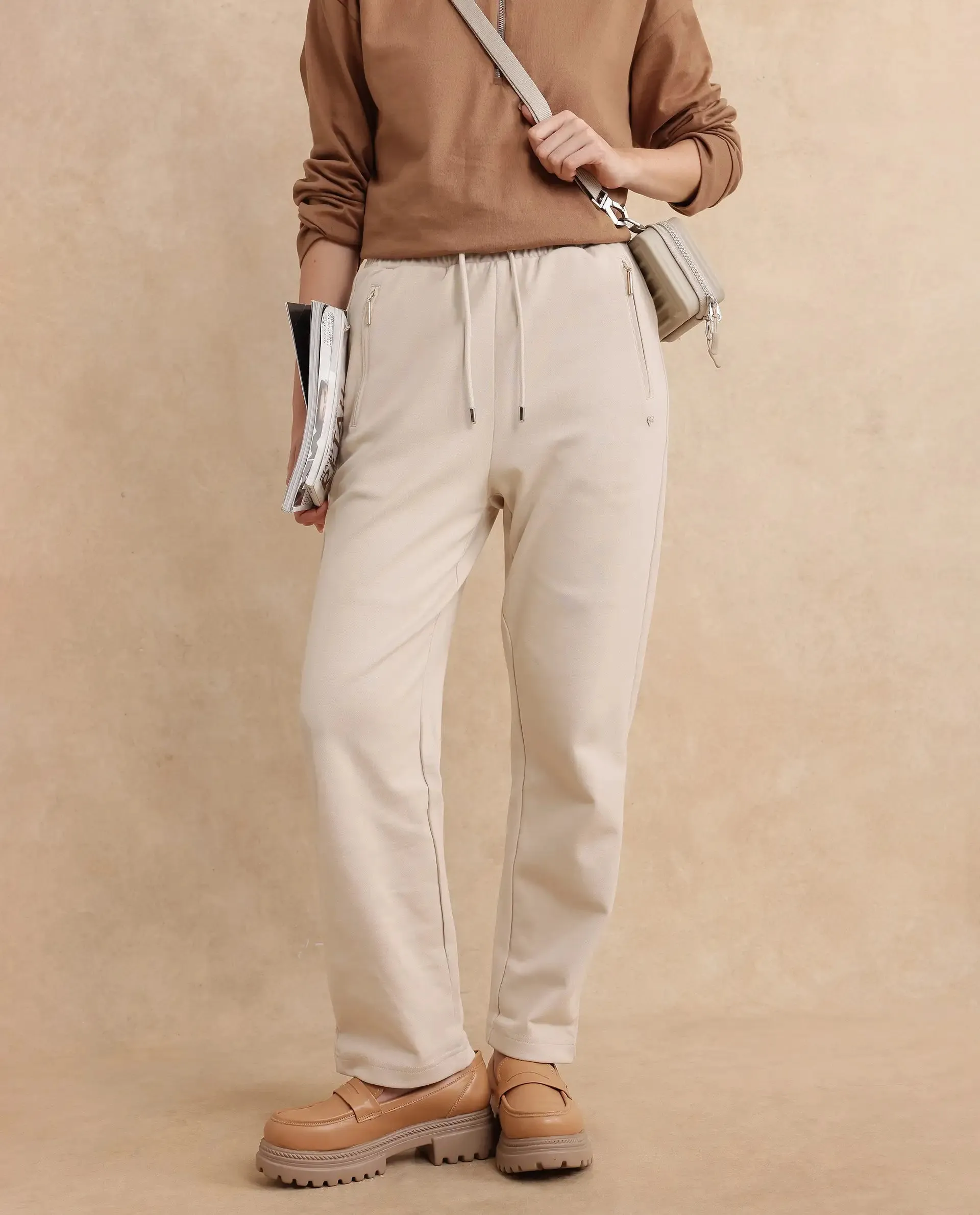 Rareism Women Fider Beige Plain Track Pant