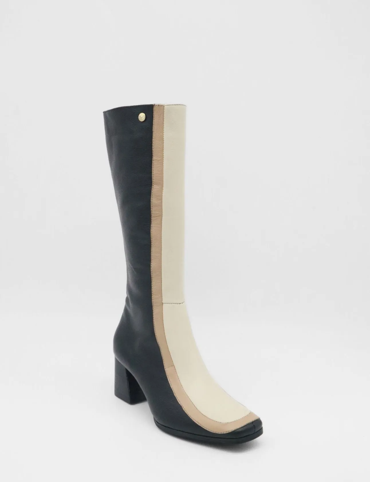 Revival knee high boots black/offwhite leather womens shoes