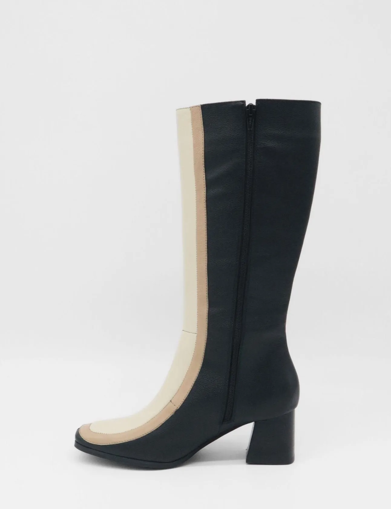 Revival knee high boots black/offwhite leather womens shoes