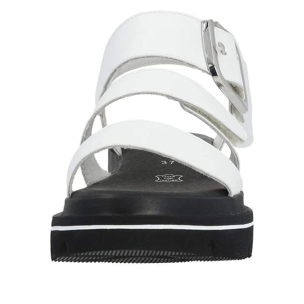 Rieker W1650-80 Ladies White Leather Touch Fastening Sandals