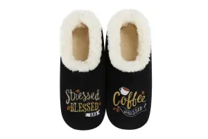 Snoozies Stressed, Blessed and Coffee Obsessed Women's Slippers