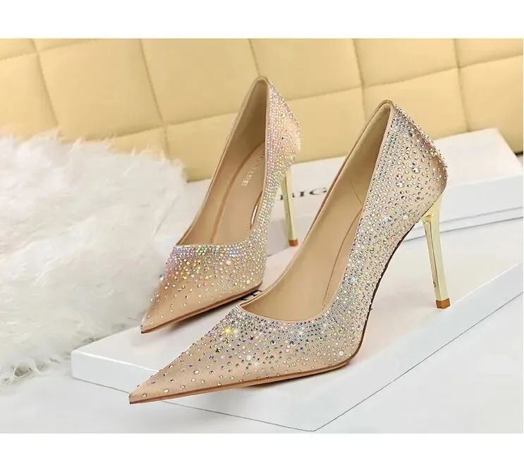 Sparkling Crystal Satin Heels