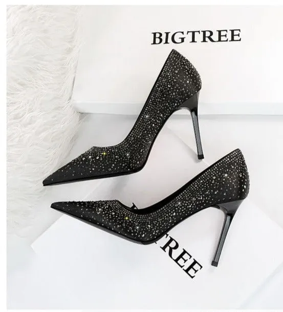 Sparkling Crystal Satin Heels