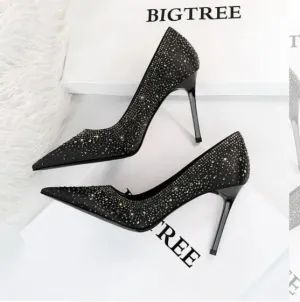 Sparkling Crystal Satin Heels