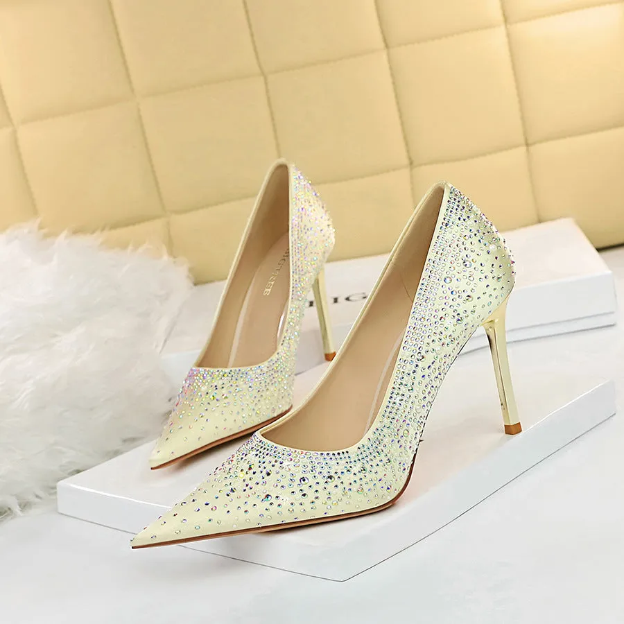 Sparkling Crystal Satin Heels