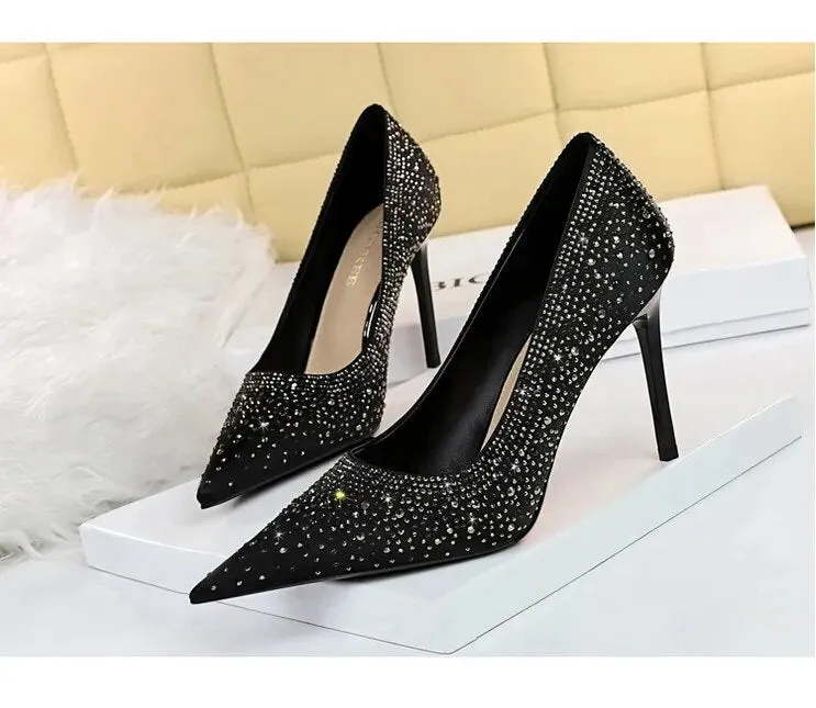 Sparkling Crystal Satin Heels