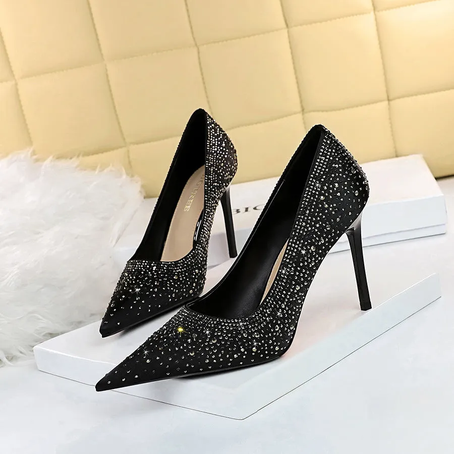 Sparkling Crystal Satin Heels