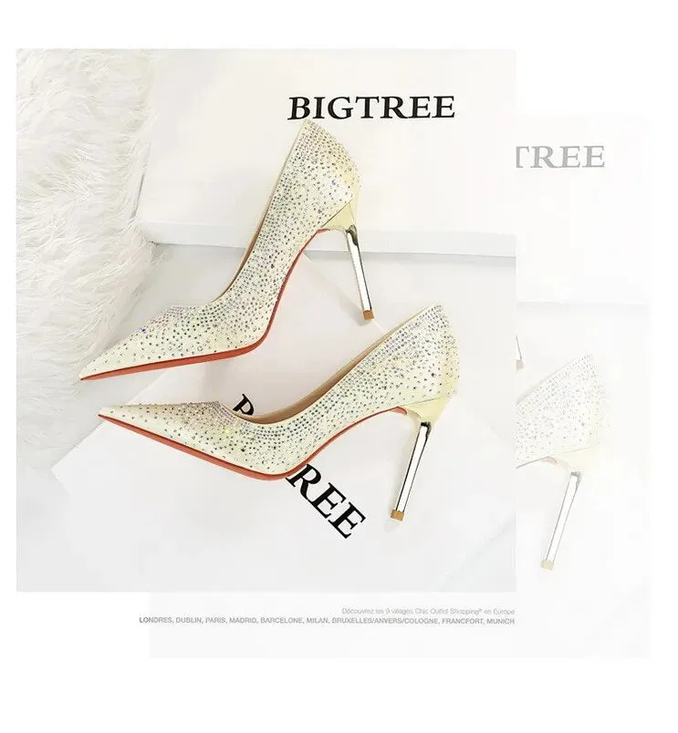 Sparkling Crystal Satin Heels