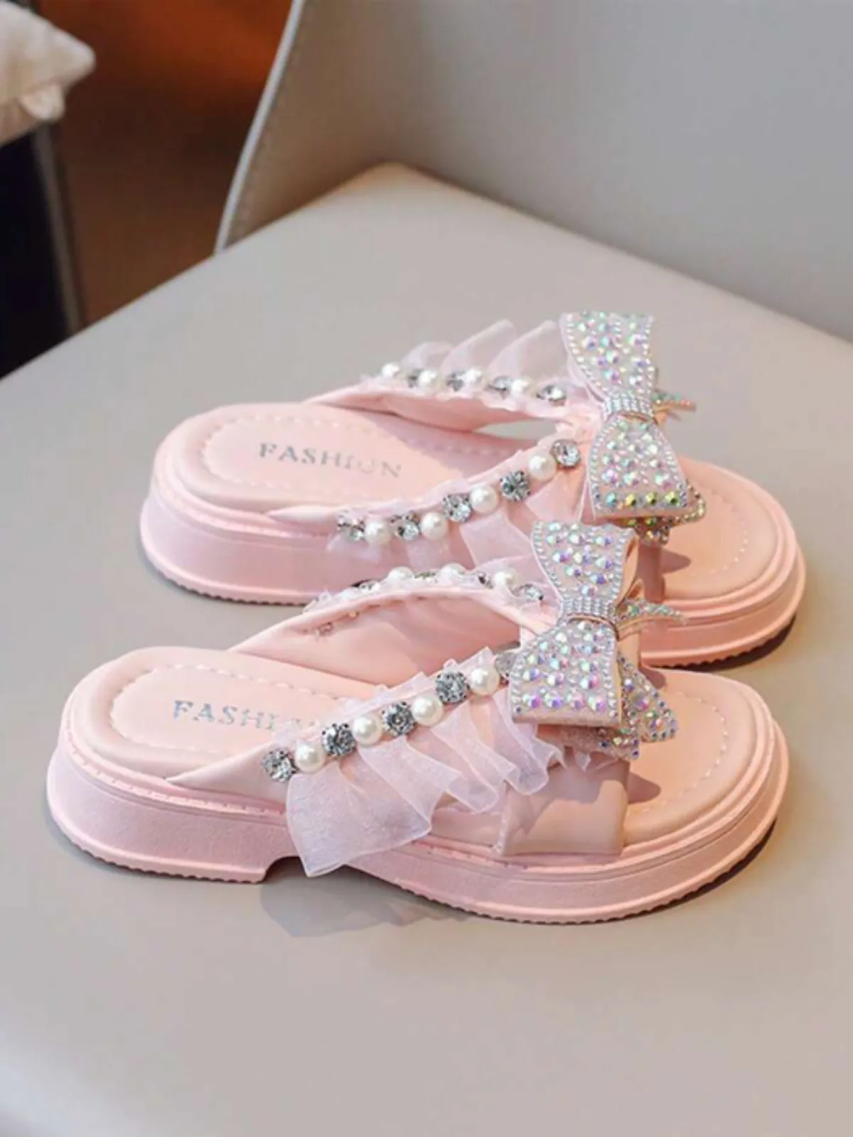 Sparkling Girls' Bow-Knot Sandals with Rhinestone Accents By Liv and Mia