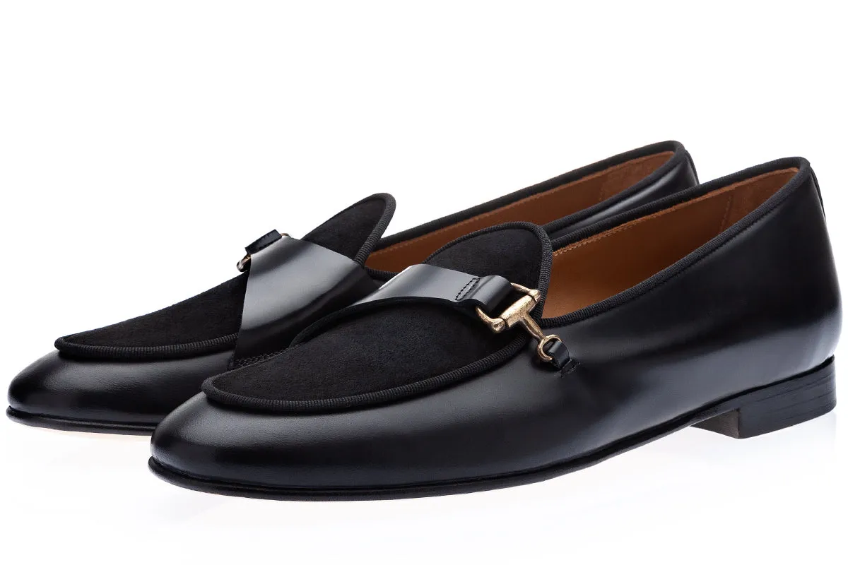 TANGERINE 12 CORDOVAN BLACK BELGIAN LOAFERS