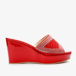 The Barneveld Red Glitter Leather Wedge Heel Women Sandal