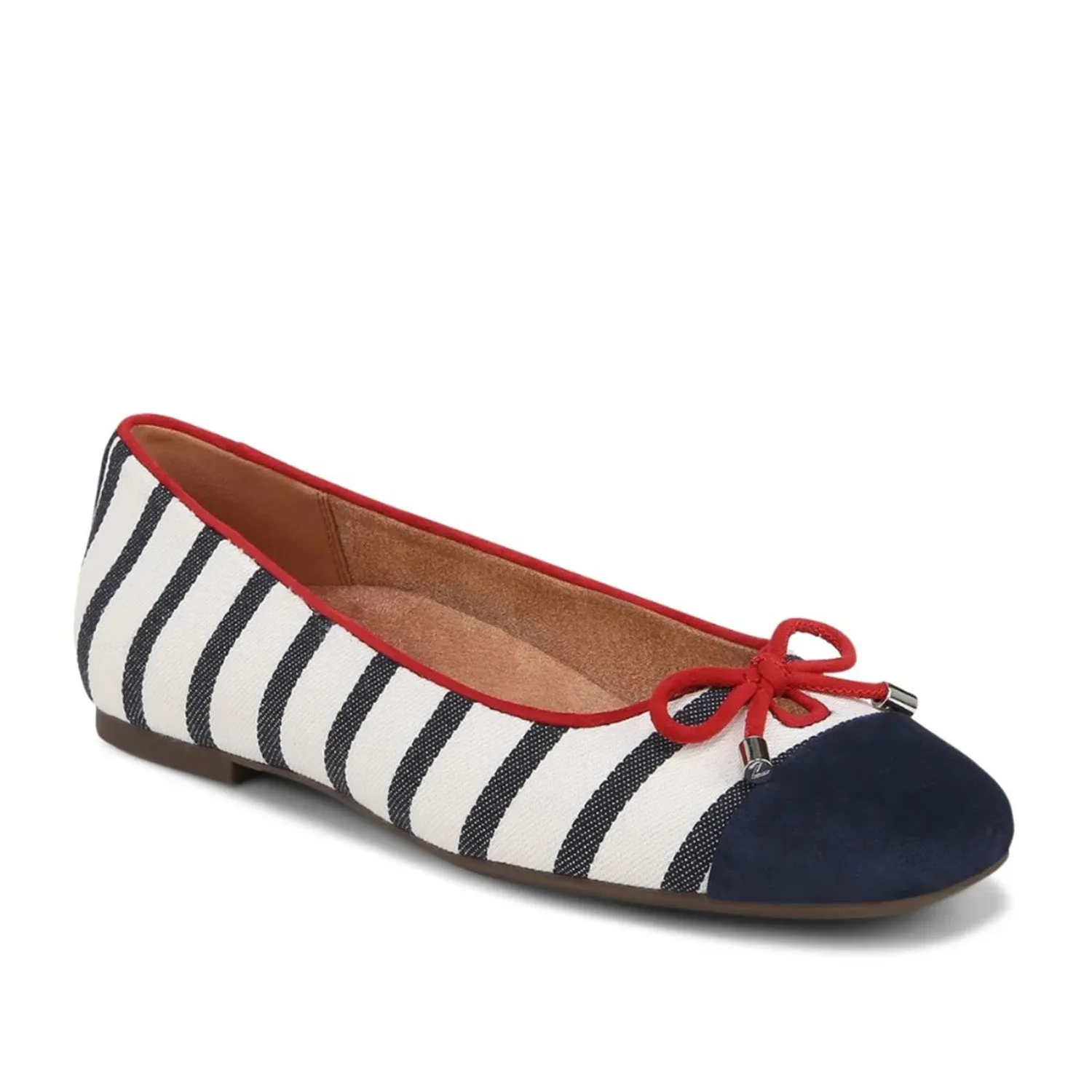 Vionic Women's Klara Ballet Flat in Navy/White Stripes, 5 US