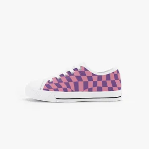 Wavy Checkerboard Pink and Purple Kid’s Low-Top Canvas Shoes, Kid's Sneakers, Trendy shoes for kids