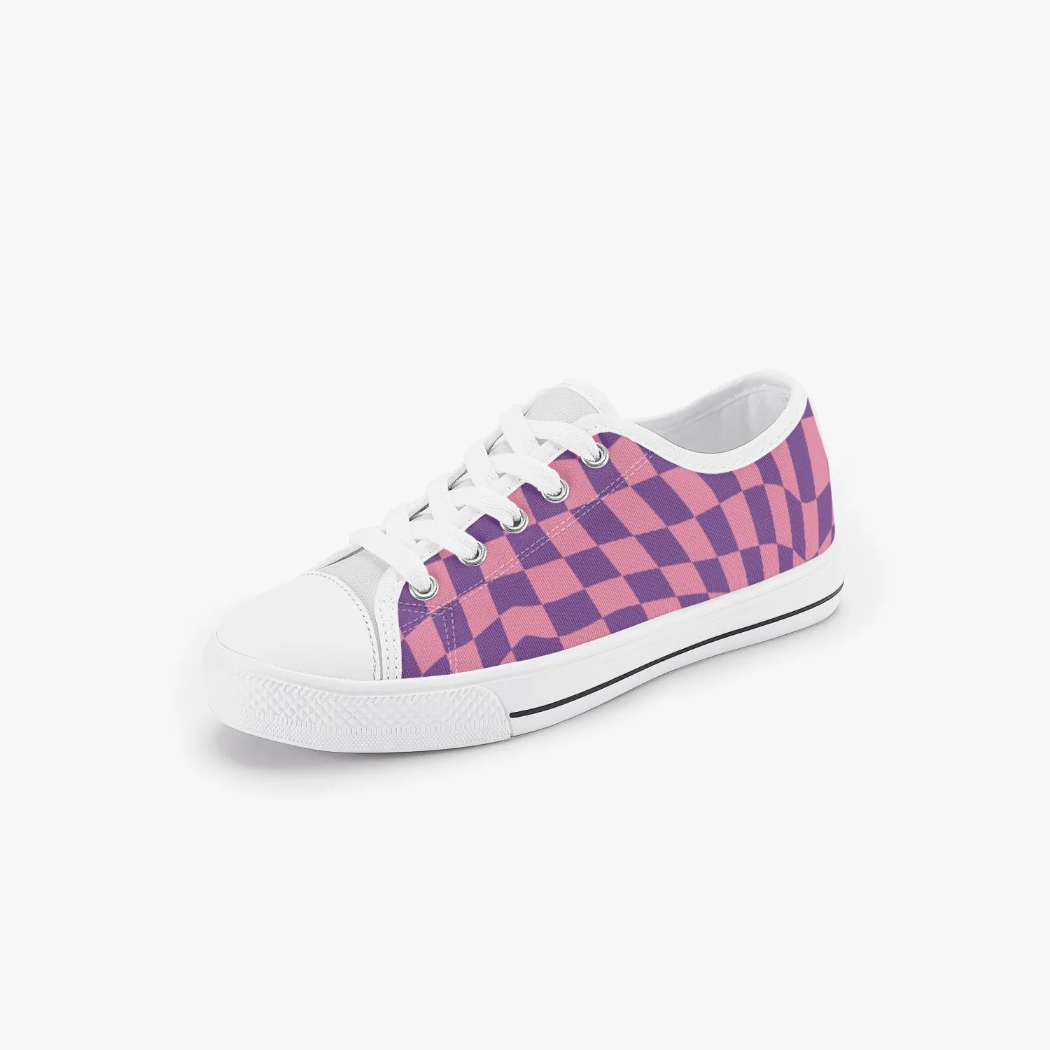 Wavy Checkerboard Pink and Purple Kid’s Low-Top Canvas Shoes, Kid's Sneakers, Trendy shoes for kids