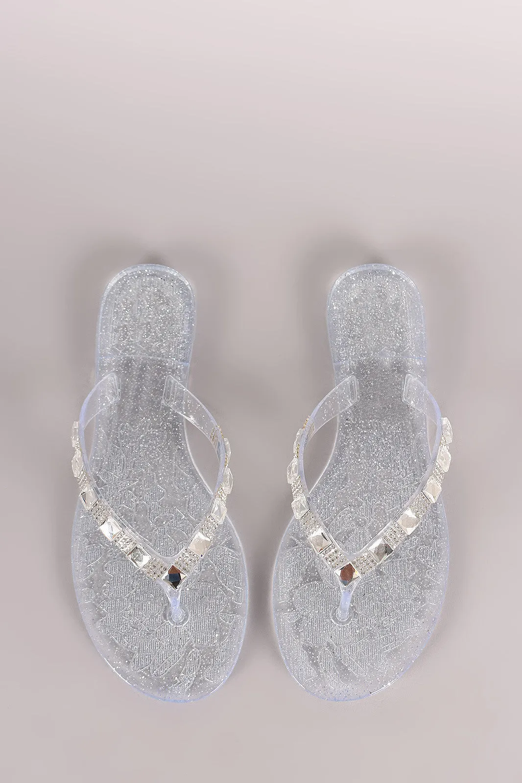 Wild Diva Lounge Rhinestone Jelly Thong Flat Sandal