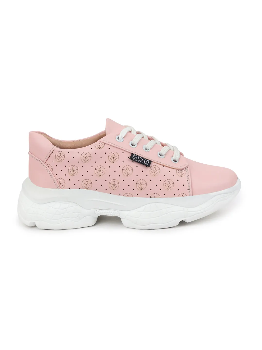 Women Pink Lace Up Casual Trendy Sneakers