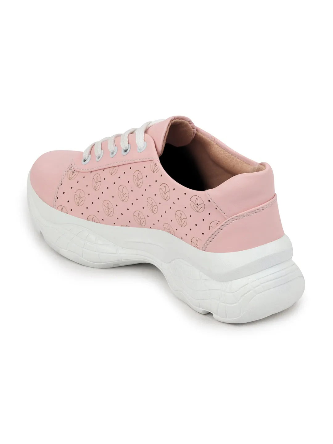 Women Pink Lace Up Casual Trendy Sneakers