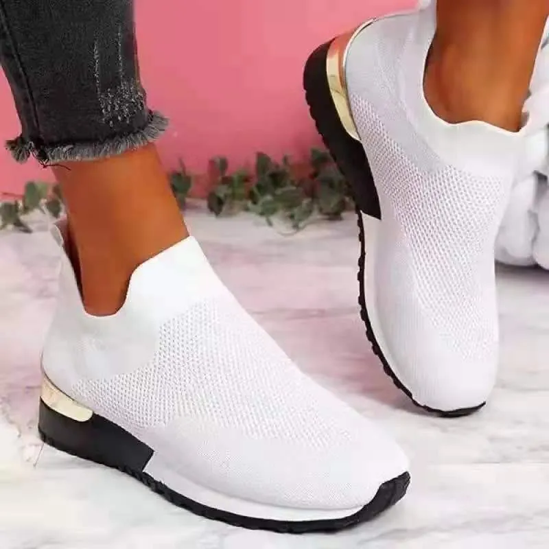 Women's slip on flyknit elastic sneakers flat summer breathable sneakers